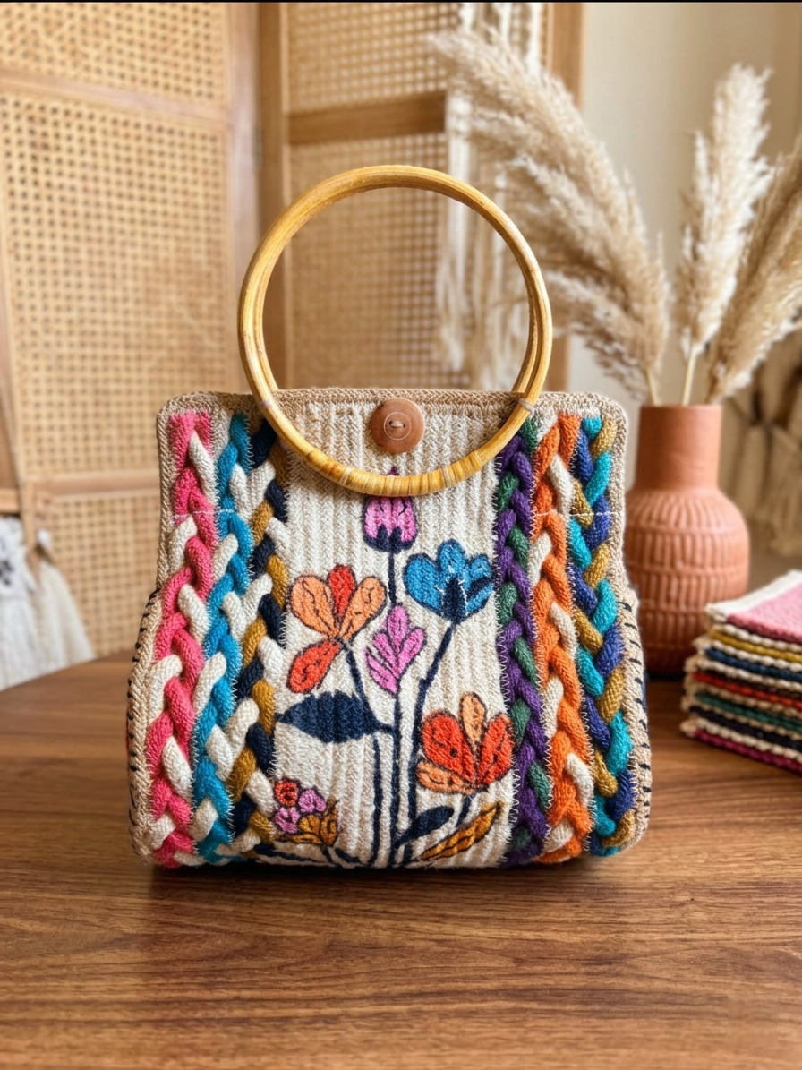 Handcrafted Multicolor Floral Woven Bag