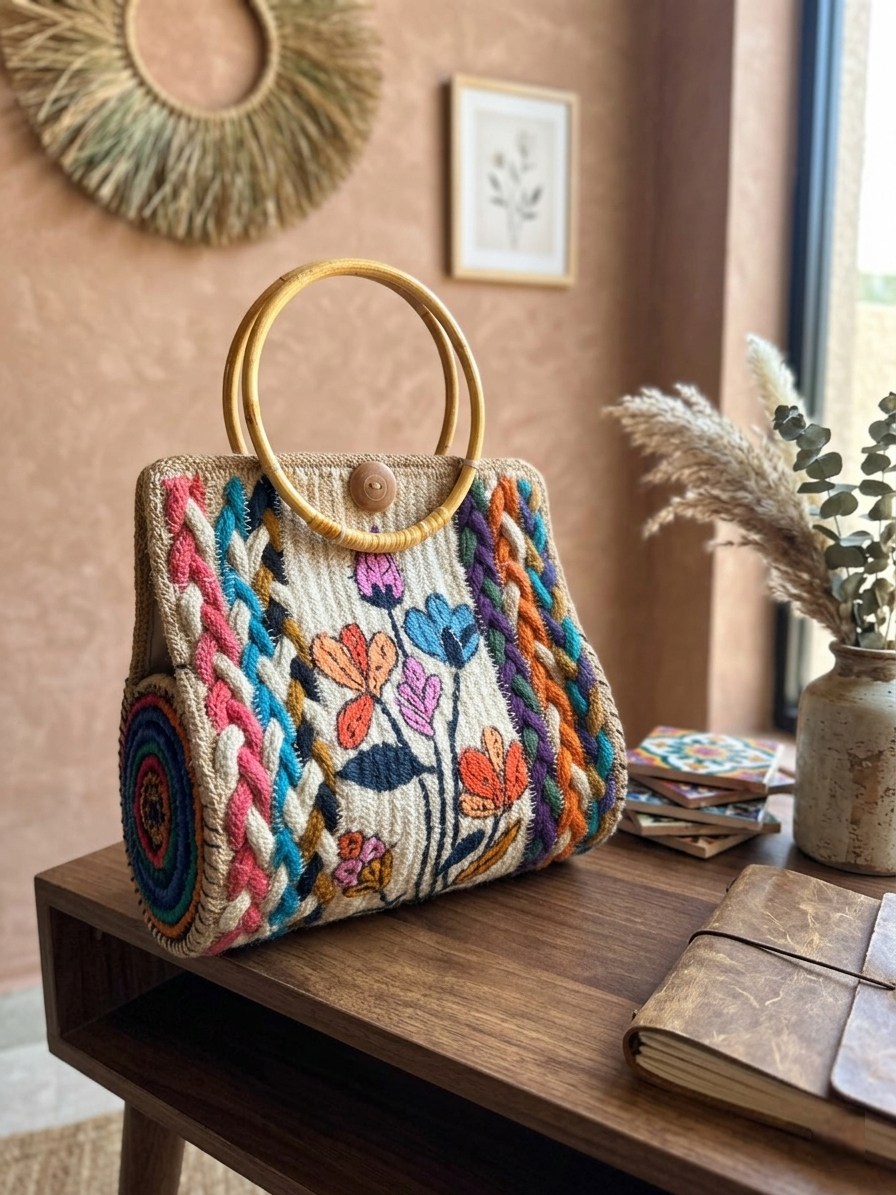 Handcrafted Multicolor Floral Woven Bag