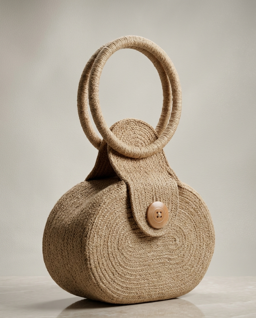 Handwoven Jute Handbag – Minimalist Sculpted Design