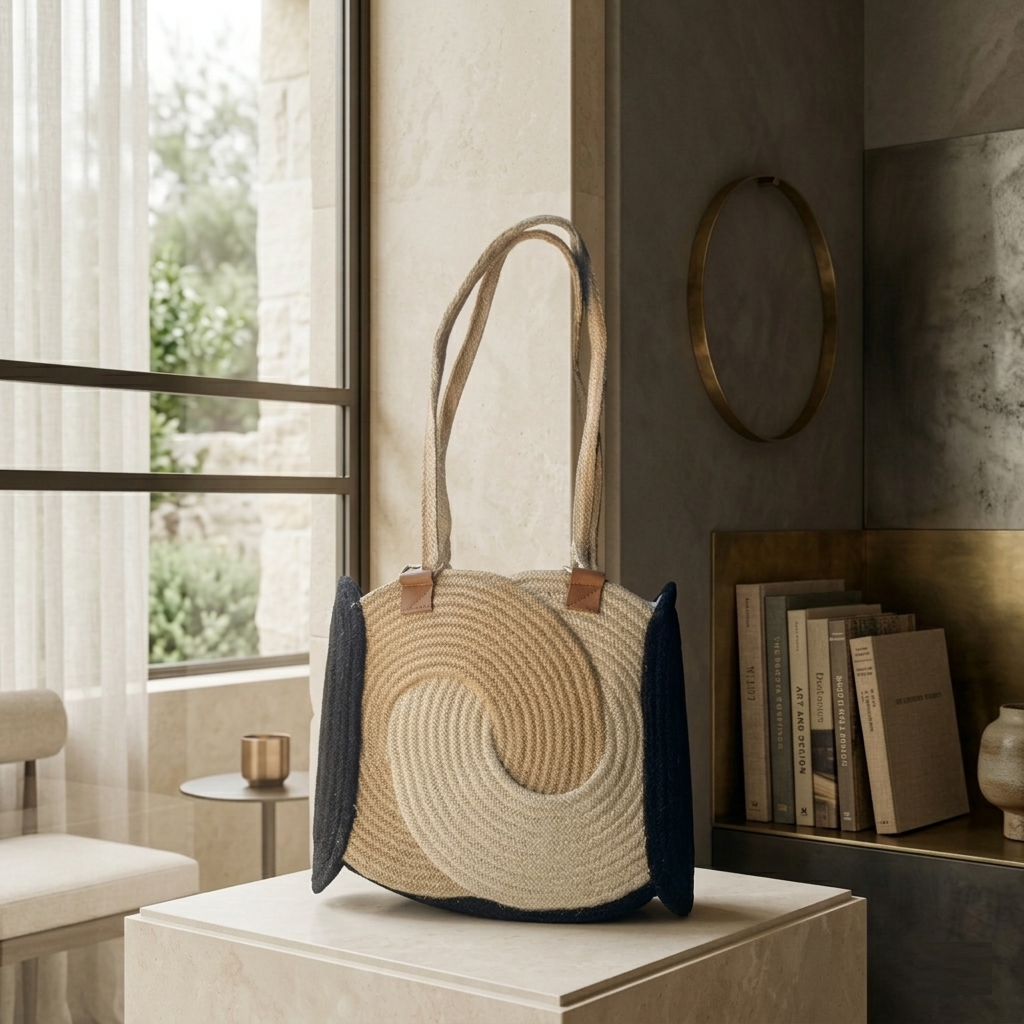 Artisan Handwoven Jute Bag – Modern Sculpted Design