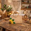 Handwoven Jute Handbag with Hand-painted Sunflower